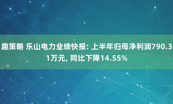 趣策略 乐山电力业绩快报: 上半年归母净利润790.31万元, 同比下降14.55%