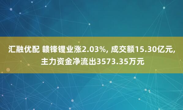 汇融优配 赣锋锂业涨2.03%, 成交额15.30亿元, 主力资金净流出3573.35万元